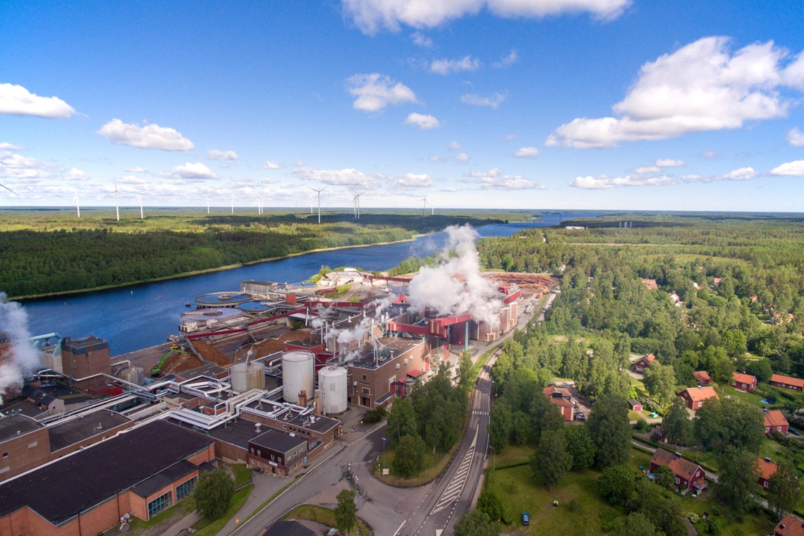 Aerial photo of Hallsta paper mill on a sunny summer day Aerial photo of Hallsta paper mill on a sunny summer day