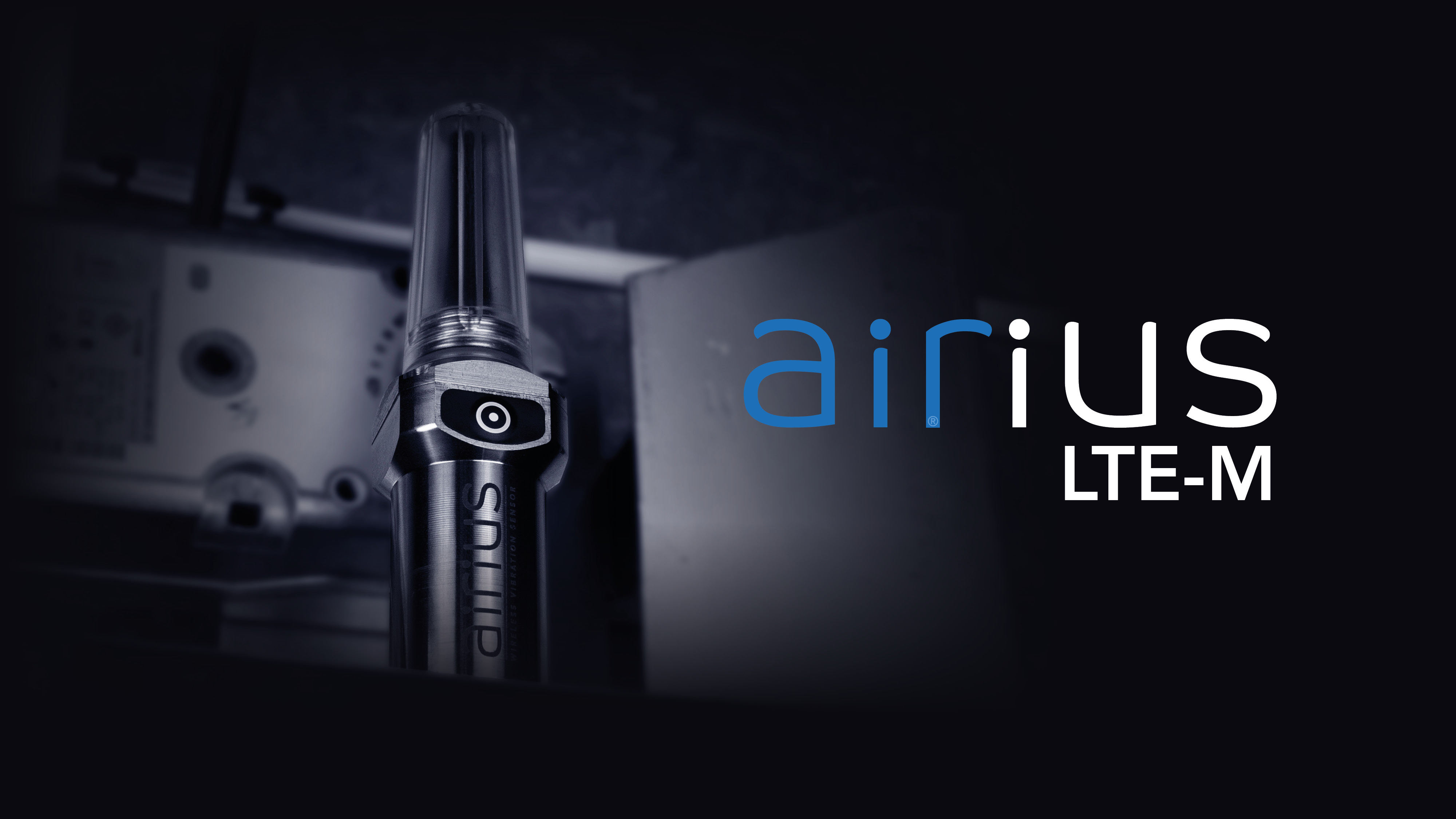 Airius sensor and logotype on dark, industrial-looking background Airius sensor and logotype on dark, industrial-looking background